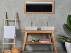 Móvel De Casa De Banho Em Teca Com Lavatório Duplo E Espelho De 120 Cm - Bobotsari