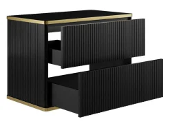 Móvel De Casa De Banho Para Colocar Sob O Lavatório Estriado Rebordo Dourado, Cor Preta C80 Cm - Keliza
