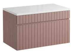 Móvel De Casa De Banho Suspenso Estriado Cor-De-Rosa Com Lavatório De Pousar 80 Cm - Satara