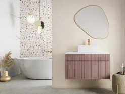 Móvel De Casa De Banho Suspenso Estriado Cor-De-Rosa Com Lavatório De Pousar 80 Cm - Satara