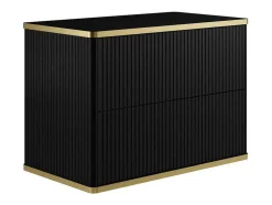 Móvel De Casa De Banho Suspenso Estriado Rebordo Dourado Com Lavatório De Pousar Preto 80 Cm - Keliza