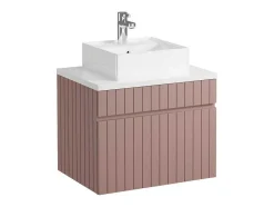 Móvel De Casa De Banho Suspenso Estriado Cor-De-Rosa Com Lavatório De Pousar 60 Cm - Satara