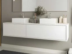 Móvel De Casa De Banho Suspenso Branco Com Lavatório Duplo C150 Cm - Isaure Ii