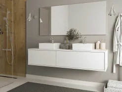 Móvel De Casa De Banho Suspenso Branco Com Lavatório Duplo C150 Cm - Isaure Ii