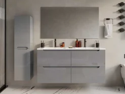 Móvel De Casa De Banho Suspenso Com Lavatório Duplo De Encastrar E Coluna Cinzento 120 Cm - Selita