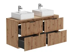 Móvel De Casa De Banho Suspenso Estriado Com Lavatório De Pousar Natural Claro C120 Cm - Zevara