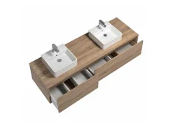 Móvel De Casa De Banho Suspenso Cor Natural Clara Com Lavatório Duplo C150 Cm - Isaure Ii