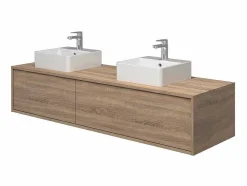 Móvel De Casa De Banho Suspenso Cor Natural Clara Com Lavatório Duplo C150 Cm - Isaure Ii