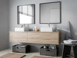 Móvel De Casa De Banho Suspenso Cor Natural Clara Com Lavatório Duplo C150 Cm - Isaure Ii
