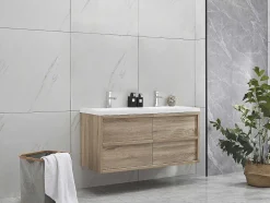 Móvel De Casa De Banho Suspenso Com Lavatório De Encastrar Cor Natural Clara 120 Cm - Quadra