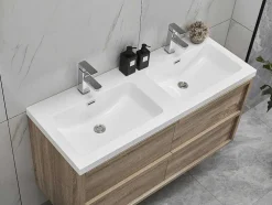 Móvel De Casa De Banho Suspenso Com Lavatório De Encastrar Cor Natural Clara 120 Cm - Quadra
