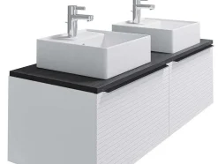 Móvel De Casa De Banho Suspenso Estriado Branco Com Lavatório Duplo De Pousar 120 Cm - Latoma