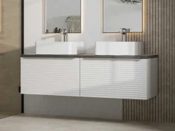 Móvel De Casa De Banho Suspenso Estriado Branco Com Lavatório Duplo De Pousar 120 Cm - Latoma