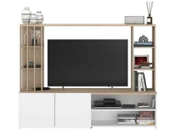 Móvel De Tv Com Espacos De Arrumação, Natural E Branco - Gorbella