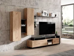 Móvel De Tv Com Espacos De Arrumação Cor Natural E Antracite - Idesia