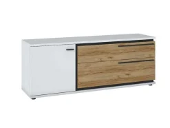 Móvel De Tv Com 1 Porta E 2 Gavetas Natural E Branco - Nisuka
