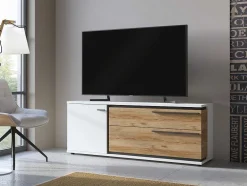 Móvel De Tv Com 1 Porta E 2 Gavetas Natural E Branco - Nisuka