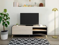 Móvel De Tv Com 1 Porta E 2 Nichos Cor Carvalho E Antracite - Kolyma