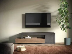 Móvel De Tv Com 1 Porta, 1 Gaveta E 1 Nicho, Natural E Antracite - Ruselo