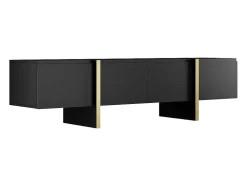 Móvel De Tv Com 4 Portas Em Mdf Preto E Dourado - Luvonia