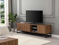 Móvel De Tv Com 3 Portas E 2 Nichos Em Mdf Cor Natural E Preto - Caratana