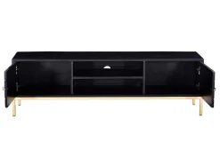 Móvel De Tv Com 2 Portas E 1 Prateleira Em Madeira De Mangueira E Metal Preto E Dourado - Analimy