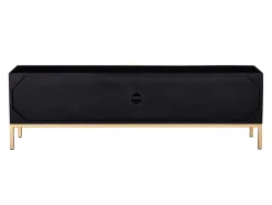 Móvel De Tv Com 2 Portas E 1 Prateleira Em Madeira De Mangueira E Metal Preto E Dourado - Analimy