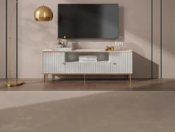 Móvel De Tv Com 2 Portas, 1 Gaveta E 1 Nicho Em Mdf E Aco Branco E Dourado - Sinead De Pascal Morabito