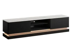 Móvel De Tv 2 Gavetas E 2 Nichos Com Leds Em Mdf Preto E Efeito Marmore Branco - Devika De Pascal Morabito