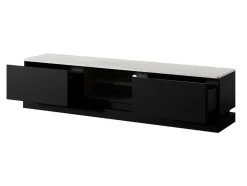 Móvel De Tv 2 Gavetas E 2 Nichos Com Leds Em Mdf Preto E Efeito Marmore Branco - Devika De Pascal Morabito
