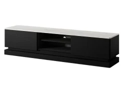 Móvel De Tv 2 Gavetas E 2 Nichos Com Leds Em Mdf Preto E Efeito Marmore Branco - Devika De Pascal Morabito