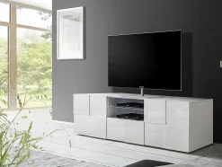 Móvel De Tv Lacado A Branco Com Leds, 2 Portas E 1 Gaveta - Calisto