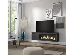 Móvel De Tv, 160, Para Televisores Ate 65", Lareira Electrica Xxl, Suspensos, Preto