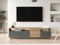 Móvel De Tv 4 Portas E 2 Prateleiras Natural Claro E Antracite - Cedona
