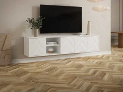 Móvel De Tv Suspenso Com 4 Portas E 2 Nichos Em Mdf Branco - Redonia