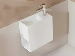 Móvel Lavatório Suspenso Cor Branco Em Solid Surface Com Nicho De 40 Cm - Pumori