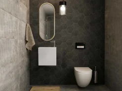Móvel Lavatório Suspenso Cor Branco Em Solid Surface Com Nicho De 40 Cm - Pumori