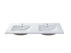 Móvel Suspenso De Casa De Banho Estriado Branco Com Lavatório Duplo De Encastrar 120 Cm - Latoma