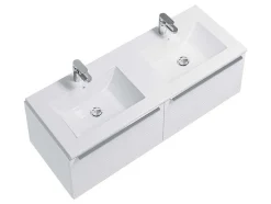 Móvel Suspenso De Casa De Banho Estriado Branco Com Lavatório Duplo De Encastrar 120 Cm - Latoma