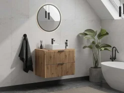 Móvel Suspenso Estriado Para Lavatório Natural Claro C80 Cm - Zevara