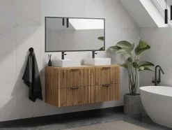 Móvel Suspenso Estriado Para Lavatório Natural Claro C120 Cm - Zevara