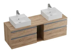 Móvel Suspenso Para Casa De Banho Com Dupla Pia E Espelhos - Cor Natural Clara - 150 Cm - Magdalena Ii