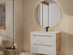 Móvel Suspenso Para Colocar Sob O Lavatório Cor Natural E Branca 80 Cm - Aruba