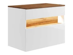 Móvel Suspenso Para Colocar Sob O Lavatório Com Leds E Tampo, Branco E Natural Escuro C80 Cm - Pozega