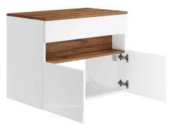 Móvel Suspenso Para Colocar Sob O Lavatório Com Leds E Tampo, Branco E Natural Escuro C80 Cm - Pozega