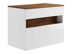 Móvel Suspenso Para Colocar Sob O Lavatório Com Leds E Tampo, Branco E Natural Escuro C80 Cm - Pozega