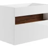 Móvel Suspenso Para Colocar Sob O Lavatório Com Leds, Branco E Natural Escuro C80 Cm - Pozega