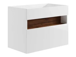 Móvel Suspenso Para Colocar Sob O Lavatório Com Leds, Branco E Natural Escuro C80 Cm - Pozega