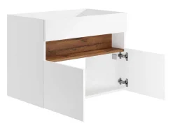 Móvel Suspenso Para Colocar Sob O Lavatório Com Leds, Branco E Natural Escuro C80 Cm - Pozega