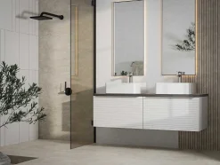 Móvel Suspenso Para Colocar Sob O Lavatório Estriado Branco Com Tampo 120 Cm - Latoma
